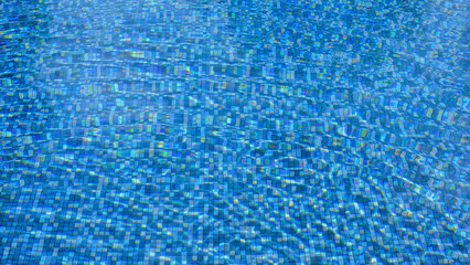 Wall Mural - swimming pool water surface and ripple wave with blue mosaic tiles