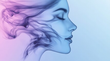 Poster - Abstract silhouette of a pencil drawing showcasing a face in soft, flowing lines with a gradient background