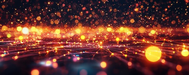 Fototapete - A vibrant, abstract background filled with glowing particles and lights, creating a sense of depth and energy.