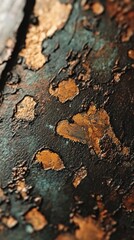 Poster - Weathered metallic surface displaying warm hues and intricate textures in natural light
