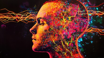 Aufkleber - vibrant profile of a man showcasing an abstract fusion of technology and human emotion