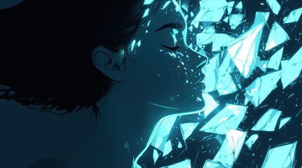 Leinwandbilder - Surreal representation of a glowing woman surrounded by fragmented reflections in an ethereal environment