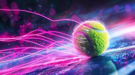 Aufkleber - tennis ball with neon light traces art digital, ai generated. sports tournament dynamic expression w