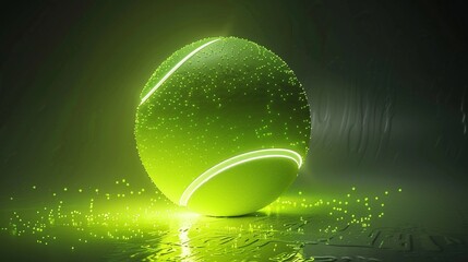 Aufkleber - glowing tennis ball with sparks art digital, ai generated. futuristic athletic equipment demonstrati