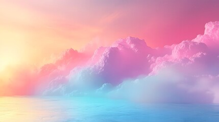 Leinwandbilder - Ethereal Pastel Gradient Sky with Soft Rainbow Blended Effect   Serene and Dreamy Landscape Background in Calming Blue and Pink Tones
