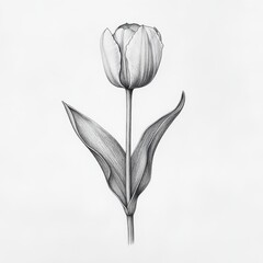 Poster - Single blooming tulip stands tall with detailed petals and leaves, showcasing natural beauty in a minimalist style
