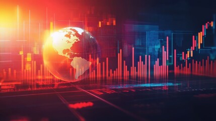 Leinwandbilder - Sleek depiction of Forex market trends with a vibrant global backdrop and striking data visualization for traders