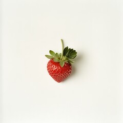 Poster - Ripe strawberry with green leaves on a plain background showcasing fresh fruit for health and recipes
