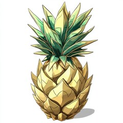 Poster - Golden pineapple with spiky green leaves on a white background standing alone in bright light
