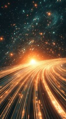 Poster - Mystical visualization of a spaceship traveling through a vibrant galaxy filled with stars and glowing elements