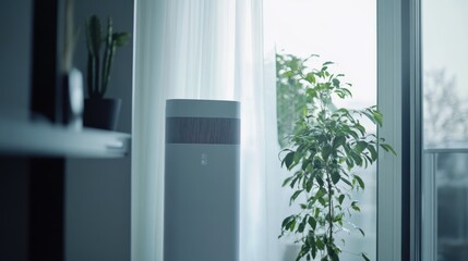 Poster - Modern minimalist smart home with integrated air solutions in a bright corner