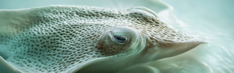 Poster - Close-up view of a stingray's face showcasing intricate textures and unique features in an underwater habitat