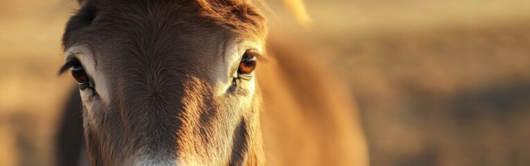 Poster - Close-up view of a donkey's face showcasing unique features and captivating expressions in natural light