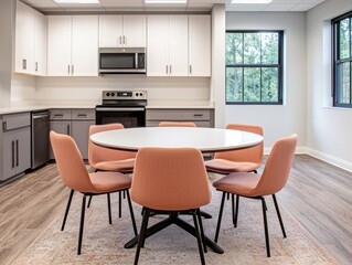 Poster - Modern conference room with circular table and integrated kitchen