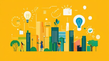 Poster - Glowing visualization of urban success showcasing community collaboration and innovation in a vibrant cityscape