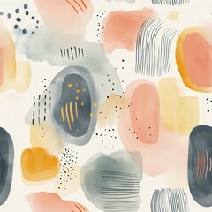 Aufkleber - Gentle doodle cartoon watercolor design featuring soft shapes and abstract patterns in muted colors