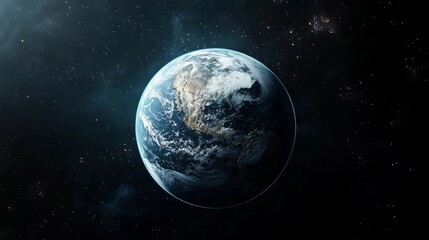 Wall Mural - a planet earth in space with a dark background, featuring white and blue colors, in a cinematic styl