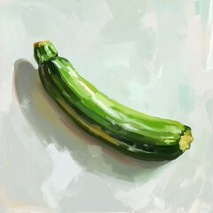 Poster - Fresh green zucchini with a shiny surface placed on a light background showcasing its vibrant color