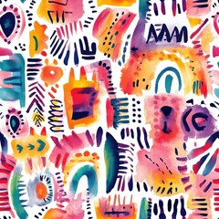 Leinwandbilder - Dynamic watercolor doodle patterns with vibrant colors and abstract shapes showcasing artistic creativity