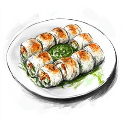 Poster - Kebab rolls served with vibrant green chutney, showcasing a delectable culinary experience