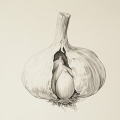 Poster - Clove of garlic separated from bulb showcasing its natural texture and structure in a minimalist style