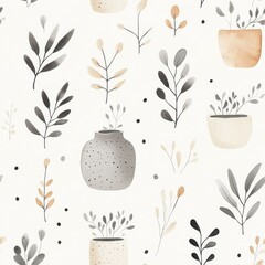 Poster - Calming watercolor doodles of plants and pots create a soothing atmosphere for any room decor