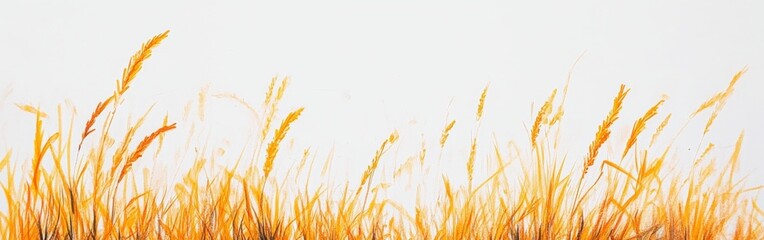 Poster - Golden yellow grass blades swaying gently in the breeze under a clear sky