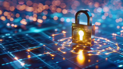 Poster - Digital padlock symbolizing cybersecurity and data protection