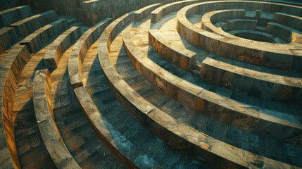 Poster - Aerial view of stone labyrinth with circular pathways and textured surfaces, creating sense of depth and intrigue