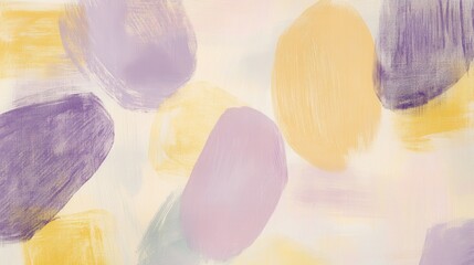 Poster - Soft pastel strokes create a calming abstract composition with yellow and purple hues on a light background