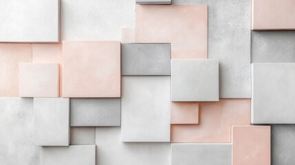 Poster - Soft pastel peach and gray blocks create a modern artistic wall design in a contemporary setting