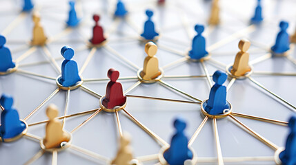Poster - connecting people through networks, represented by colorful figures and lines, symbolizes collaborat