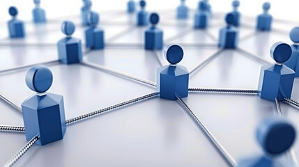 Poster - connecting people through network of blue figures symbolizes collaboration and communication in digi