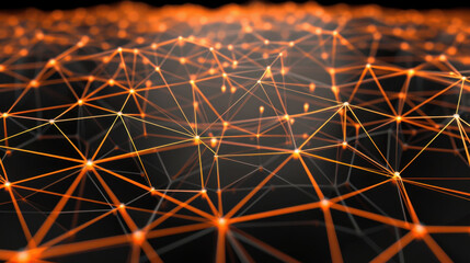Poster - digital network connections create vibrant web of orange lines and nodes, symbolizing technology and