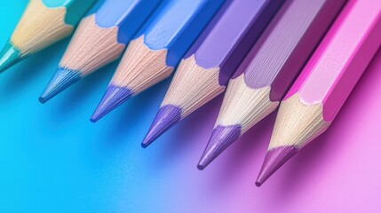 Poster - Vibrant gradient of minimalist pencil strokes arranged in a seamless transition of colors from blue to purple and pink