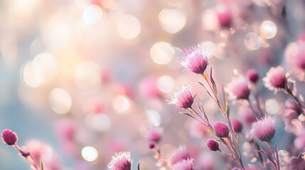 Poster - Beautiful pink flowers with soft bokeh background in early morning light