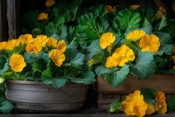 a colorful garden patch featuring zucchini plants with large leaves and vibrant yellow blossoms