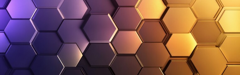 Fototapete - Abstract geometric design featuring hexagonal patterns with purple and gold hues that create a modern visual appeal for digital backgrounds
