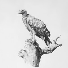 Poster - Vulture perched on a dead tree overlooking its surroundings in a dry landscape