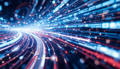 Poster - Abstract technology background with dynamic data connection speed lines, creating a futuristic, high-tech design ideal for digital and communication visuals