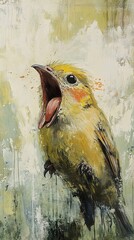 Wall Mural - Vibrant Yellow Songbird Painting: Close-up Wildlife Art