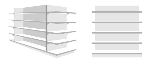 store or supermarket shelf rack set vector illustration isolated on white background.