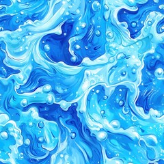 Leinwandbilder - Vibrant watercolor doodles showcase playful waves in shades of blue and white with dynamic swirls and bubbles