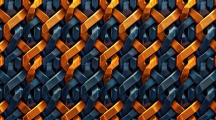 Poster - Textured pattern of interwoven metallic links in orange and blue hues, creating visually striking design