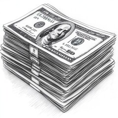 Aufkleber - Neatly arranged stack of dollar bills highlighting cash management and financial prosperity in an indoor setting