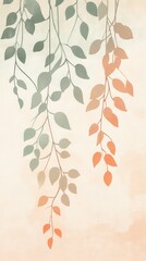 Aufkleber - Sage green and muted peach leaves cascading delicately in an artistic design evoking tranquility and nature's beauty