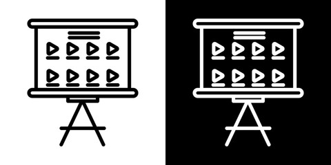 Storyboard icons set in black filled and stroke line style