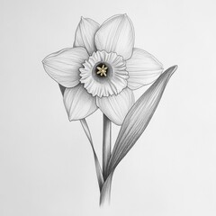 Poster - Daffodil in full bloom captured in intricate pencil details on smooth paper surface