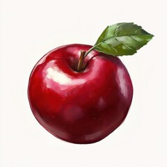 Aufkleber - Shiny red apple with a vibrant green leaf resting on a smooth surface