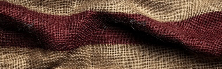 Poster - Rustic burlap fabric in burgundy and beige tones showcasing elegant texture and design